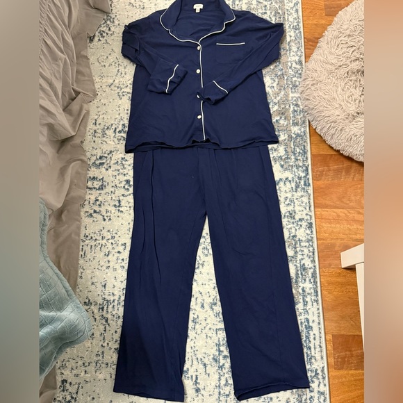 J Crew Factory Navy Blue Eco Dreamiest Long Sleeve Shirt & Pants Pajama set - Picture 3 of 5
